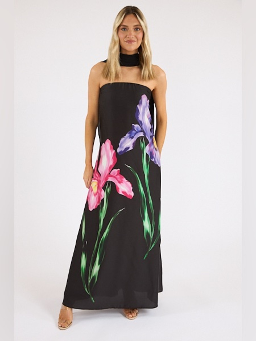 Show Me Your Mumu Renee Maxi Dress in Wild Iris Luxe Satin - Size Medium